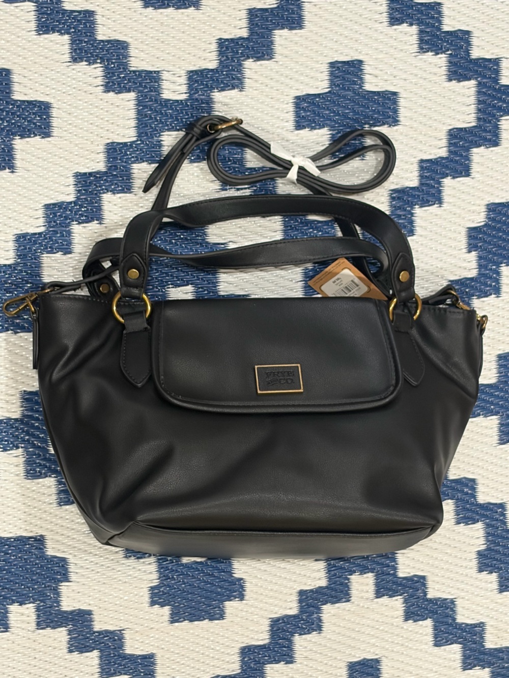 FRYE AND CO. Black Shoulder Bag with Front Flap and Dual Handles